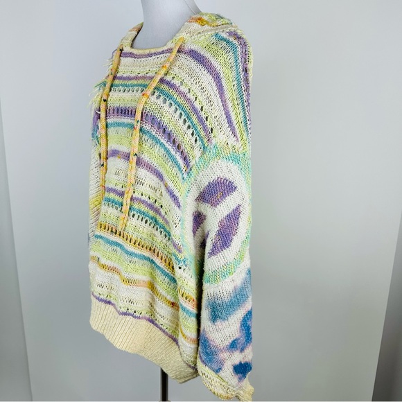 Free People Flower Child Multi Color Peace Sign Hoodie Oversized Sweater Large - Picture 8 of 11